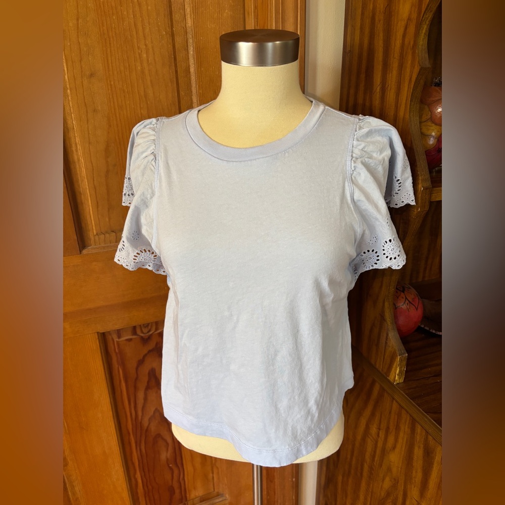Old Navy Light Blue Ruffled T-Shirt Blouse XS